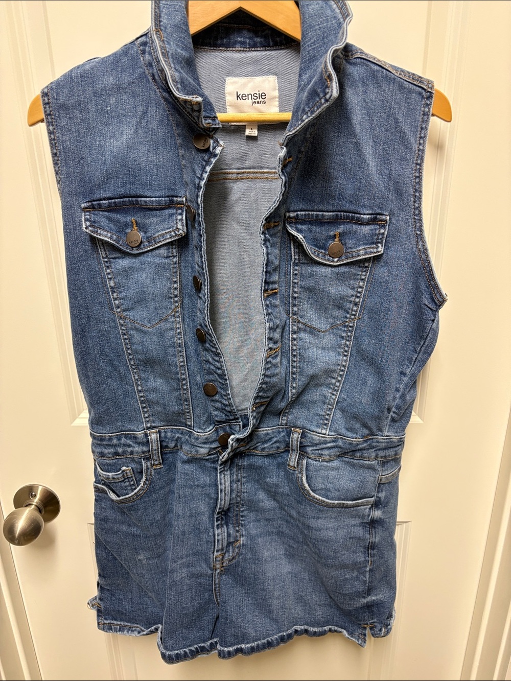 Kensie Jeans VintageLuxe Dark Blue Wash Jean Romper Size L